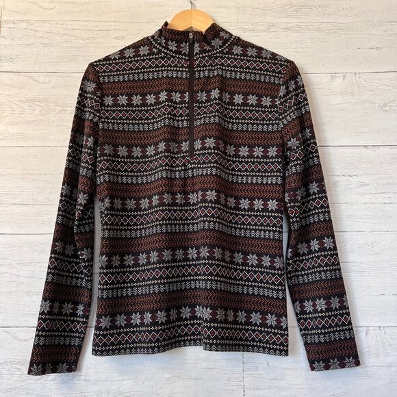 Lou & Grey Top Womens Size Large Feel Good Zip Soft Stretch Fair Isle Design - Picture 1 of 13